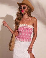 Suttin Gingham Ruffle Eyelet Strapless Top