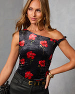 Yarrah Printed One Shoulder Velvet Top