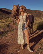 Desert Honey Ruffle Lace Front Tie Top