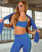 Electric Blue Multi % Power Surge Contrast Trim Sports Bra-1