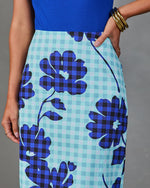 Checked Romance Floral Gingham Print Midi Skirt