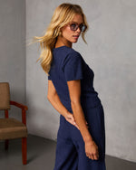 Navy % Drift Together Crew Neck Top-4