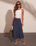 Americana Charm Linen Blend Polka Dot Midi Skirt