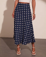 Americana Charm Linen Blend Polka Dot Midi Skirt