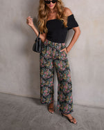 Black Multi % Moment In Time Floral Tapestry High Rise Pants-5