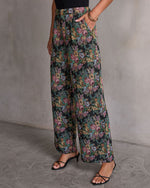 Black Multi % Moment In Time Floral Tapestry High Rise Pants-3