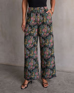 Black Multi % Moment In Time Floral Tapestry High Rise Pants-1