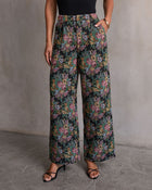 Black Multi % Moment In Time Floral Tapestry High Rise Pants-1