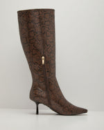 Matira Embossed Snake Print Vegan Leather Knee High Boots