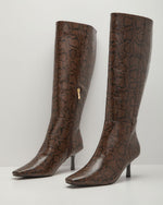 Matira Embossed Snake Print Vegan Leather Knee High Boots