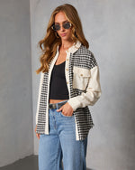 Klarah Houndstooth Button Front Shirt Jacket