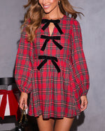 Alede Velvet Bow Plaid Mini Dress