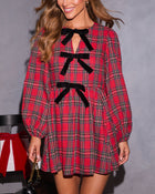 Alede Velvet Bow Plaid Mini Dress