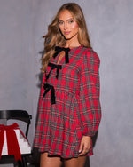 Alede Velvet Bow Plaid Mini Dress