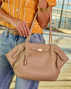 Almond % Zela Vegan Leather Tote Bag-1