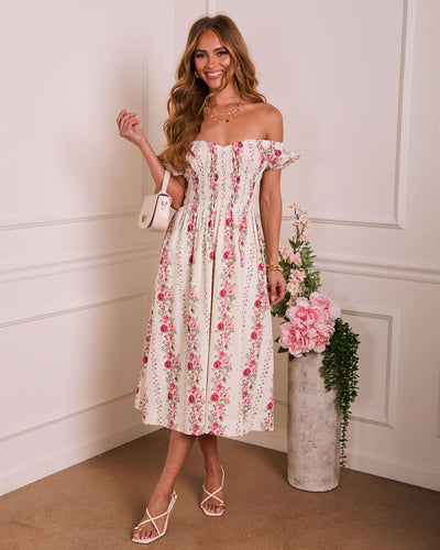 Rose Bound Floral Midi Dress in Cream Rose Bound Floral Midi Dress in Cream