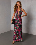 Quiet Temptation Floral Halter Maxi Dress