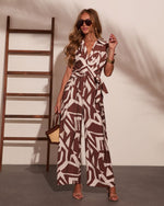 Endless Coast Geometric Waist Tie Jumpsuit