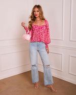 Heart Reservation Printed Bust Tie Top