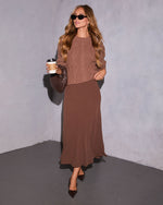 Mocha % Warming Up Cable Knit Sweater-5