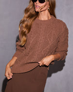 Mocha % Warming Up Cable Knit Sweater-6