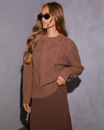 Mocha % Warming Up Cable Knit Sweater-3