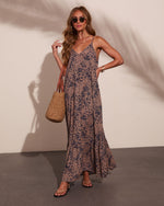 Softly Golden Abstract Print Maxi Dress
