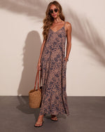 Softly Golden Abstract Print Maxi Dress