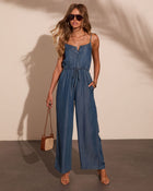 Seaside Stroll Chambray Waist Tie Jumpsuit