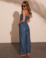 Seaside Stroll Chambray Waist Tie Jumpsuit