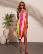Maliah Ribbed Knit Color Block Midi Dress