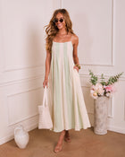 Dewy Meadow Striped Godet Maxi Dress
