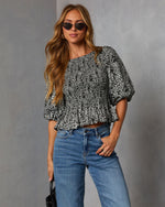 Crestal Puff Sleeve Peplum Top