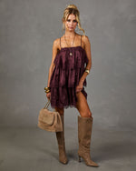 Deyna Tiered Satin Lace Trim Mini Dress
