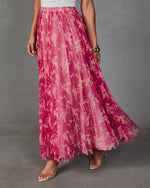 Whispered Rose Pleated Tulle Floral Maxi Skirt