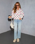 Snuggle Blossom Printed Quarter Zip Sherpa Jacket