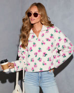 Snuggle Blossom Printed Quarter Zip Sherpa Jacket
