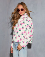 Snuggle Blossom Printed Quarter Zip Sherpa Jacket