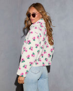 Snuggle Blossom Printed Quarter Zip Sherpa Jacket