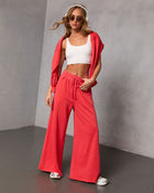 Grapefruit % Off Hours Fleece Wide Leg Sweatpants-1