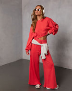 Grapefruit % Off Hours Fleece Wide Leg Sweatpants-5