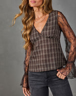 Honeyed Moments Lace Plaid Top