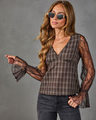 Honeyed Moments Lace Plaid Top