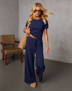 Navy % Drift Together High Rise Wide Leg Pants-5