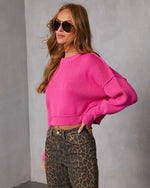 Pink % Elouise Cropped Crewneck Sweater-3