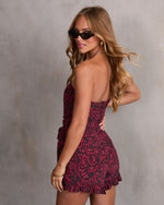 Red/Black % Stefanie Strapless Printed Wrap Tie Romper-4