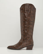 Kelis Embossed Snake Print Vegan Leather Western Boots