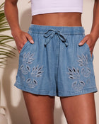 Nichelle Embroidered Drawstring Chambray Shorts