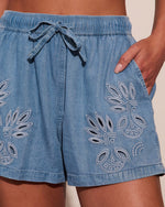 Nichelle Embroidered Drawstring Chambray Shorts