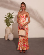 Sol Muse Floral Pleated Satin Maxi Dress